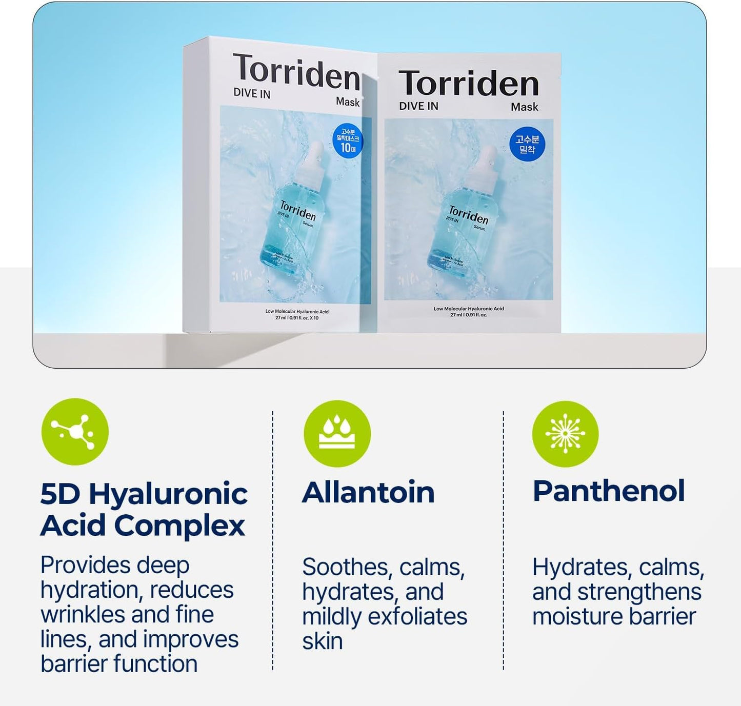 Torriden Dive-In Low Molecule Hyaluronic Acid Mask 10pcs - Maschera Viso Idratante e Rimpolpante