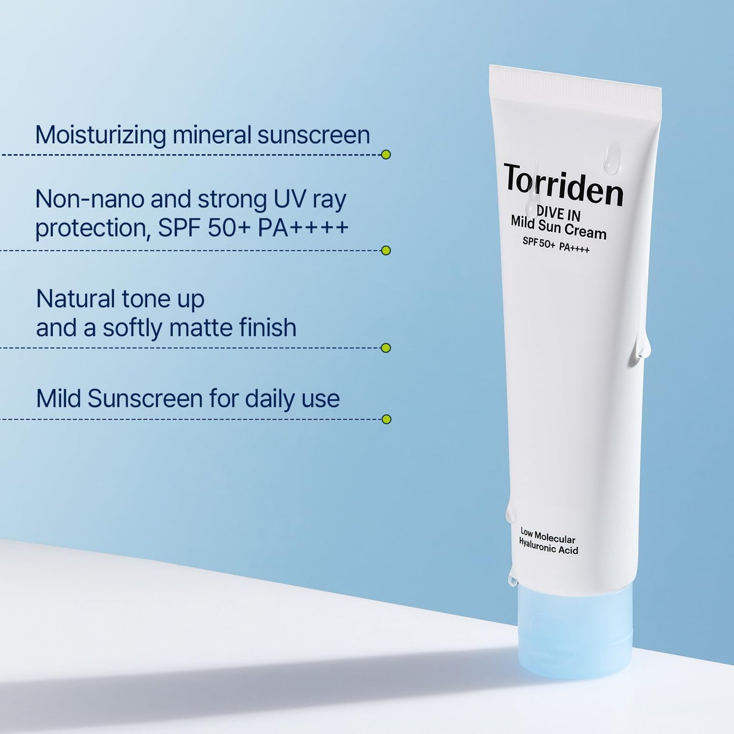 Torriden DIVE-IN Sun Cream SPF50+ PA++++ 60ml - Crema Solare Idratante per Pelle Sensibile
