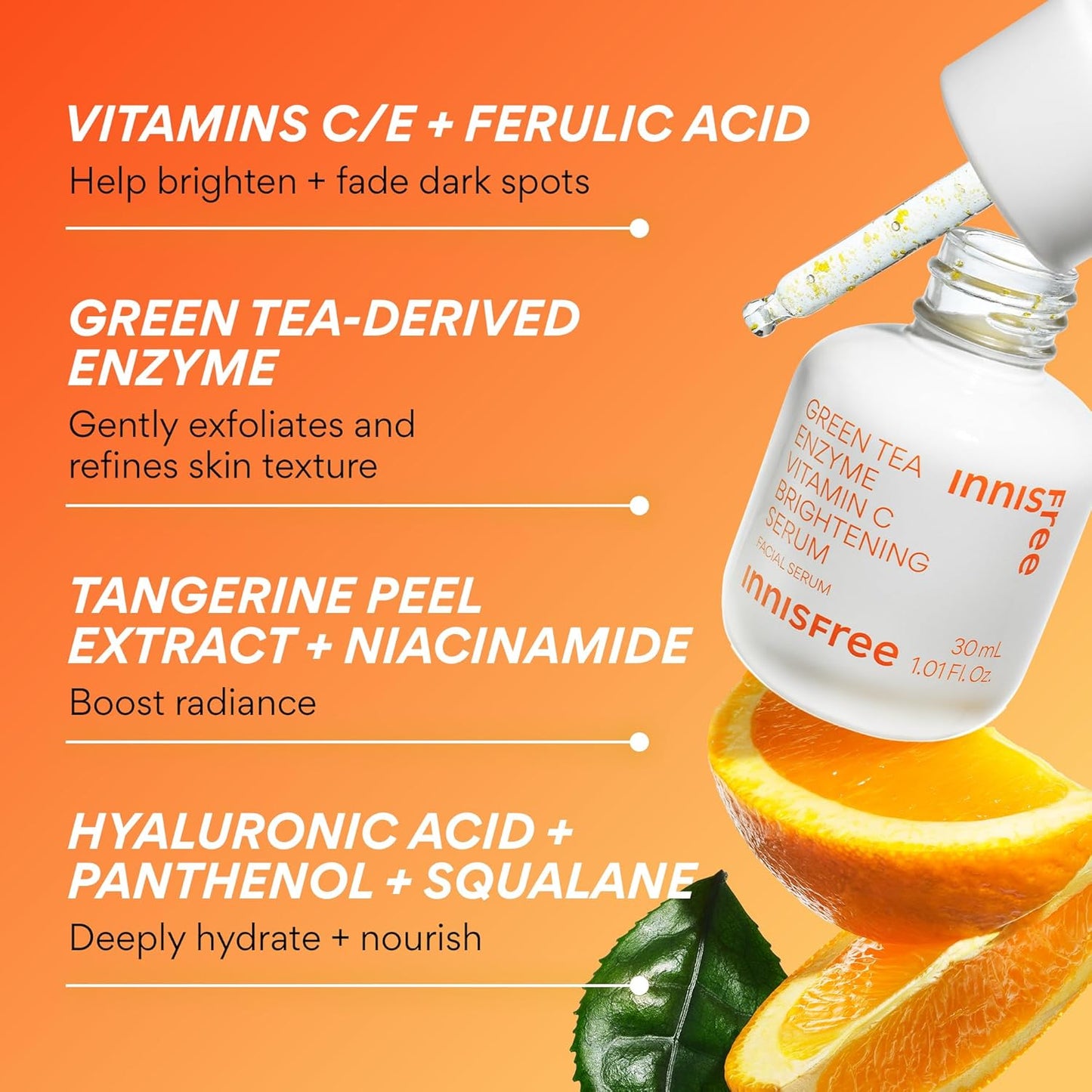 Innisfree Vitamin C Green Tea Enzyme Brightening Serum 30ml - Siero Illuminante Anti-Macchie